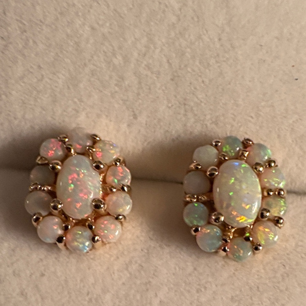 Elegant Opal and 14K Gold Stud Earrings